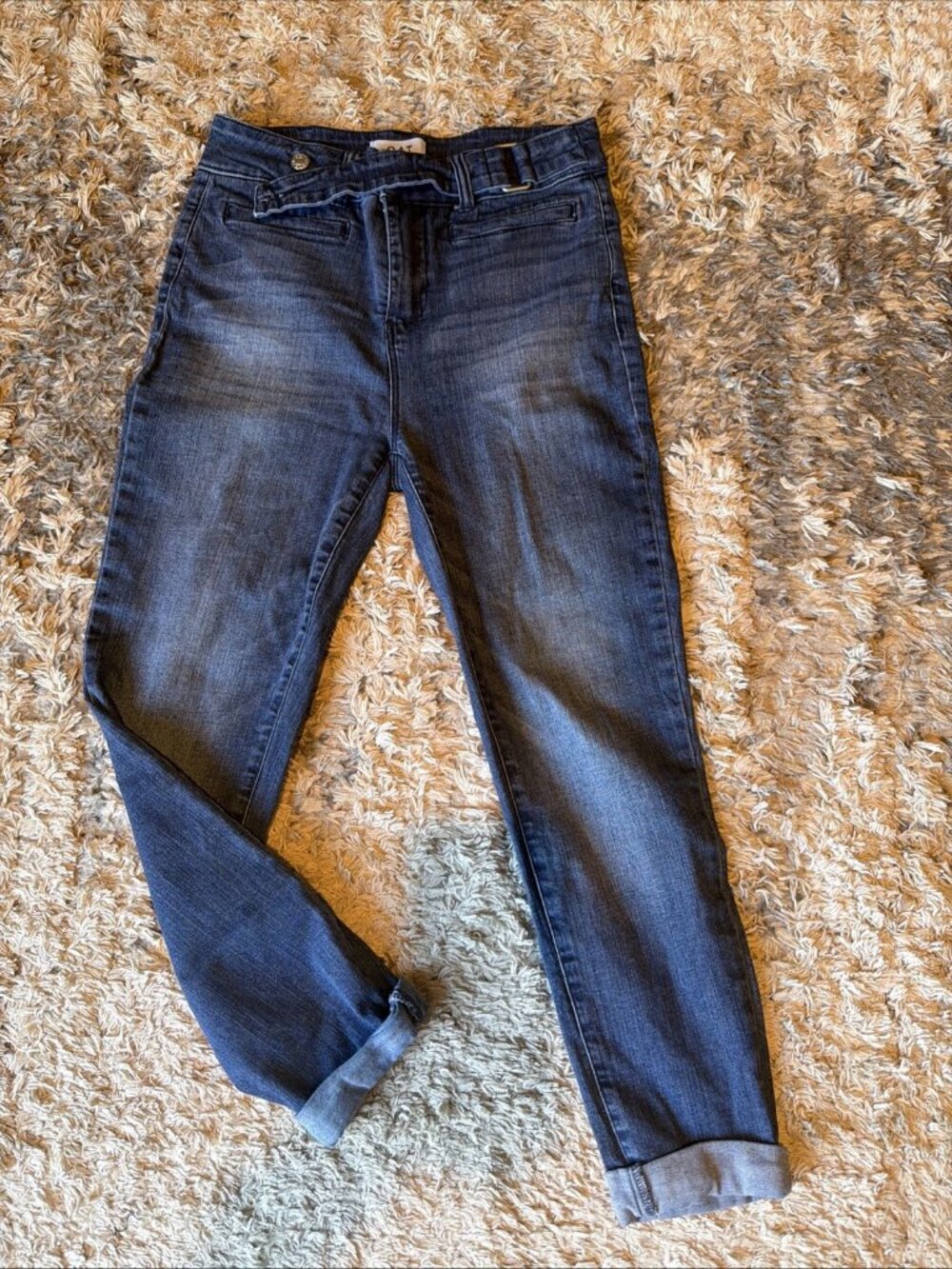 OAT New York High Rise Denim Blue Jeans Crop Belted Women’s 28